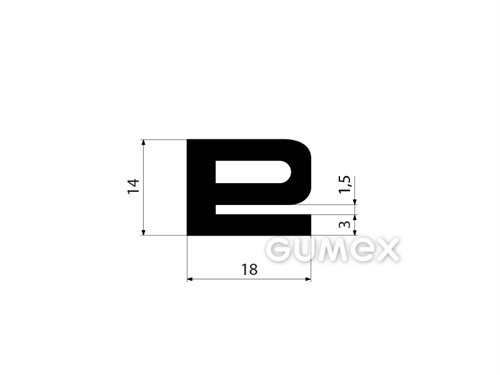 "e" Gummiprofil mit Loch, 14x18/1,5mm, 70°ShA, EPDM, -40°C/+100°C, schwarz, 